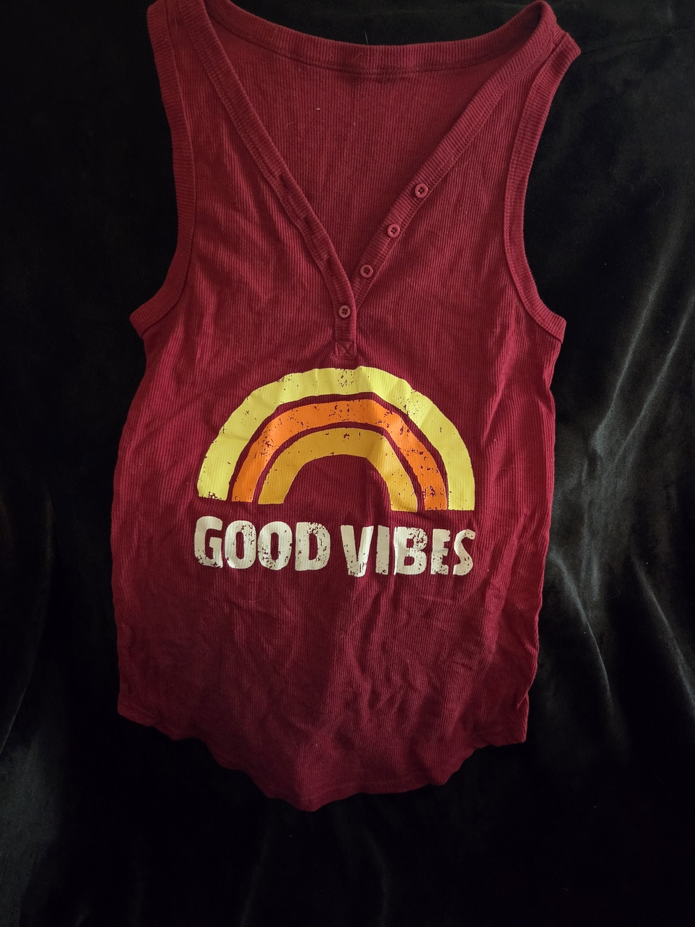 Good Vibes Maroon Tank with Rainbow Graphic